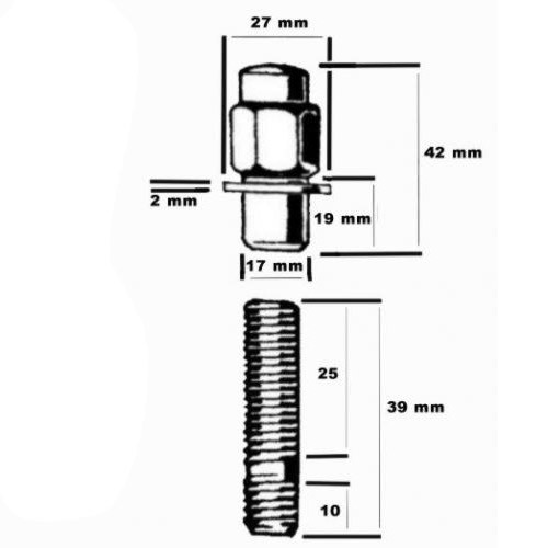HJULMUTTER MED PINNBULT KROM M12 x 1,5 (5 ST)